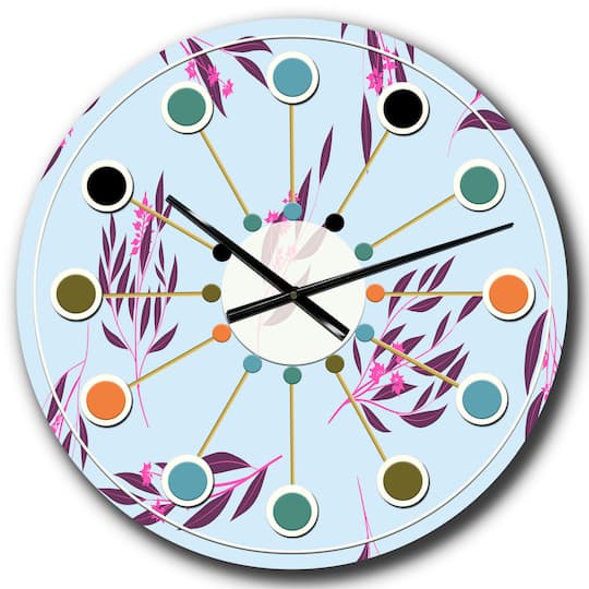 Designart 'Bright Eucalyptus Floral Pattern I Mid-Century Modern Wall Clock